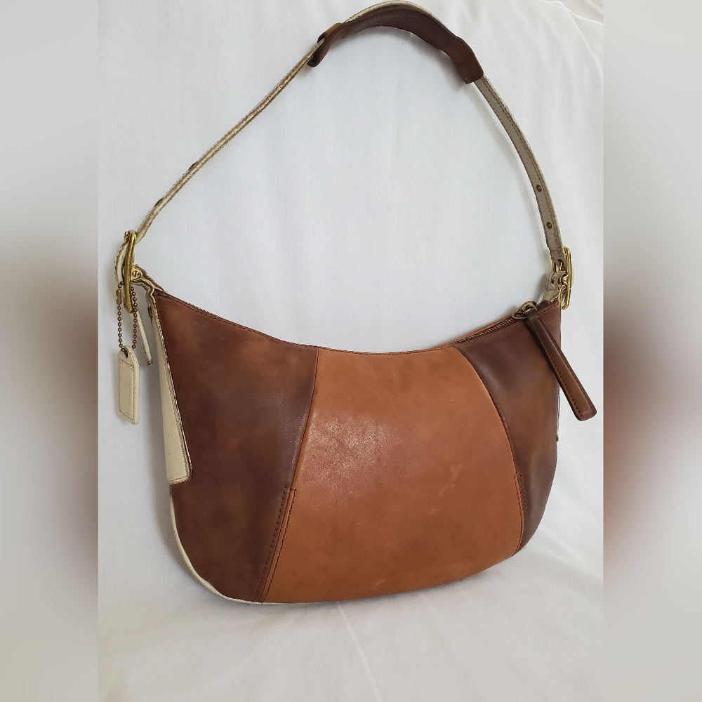 Vintage COACH COLOR-BLOCKED 💯 LEATHER Shoulder Bag Handbag Unique Classic Luxury - Picture 4 of 13